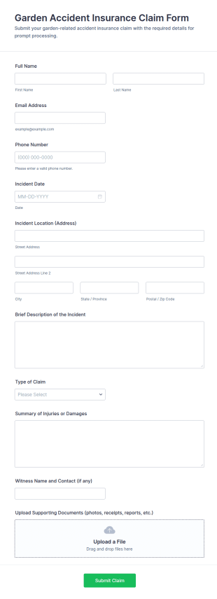 Garden Accident Insurance Claim Form Template