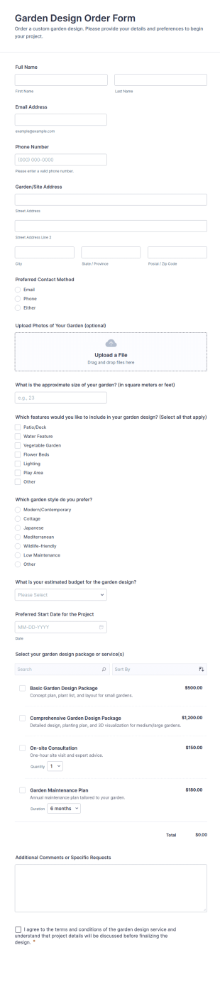 Garden Design Order Form Template