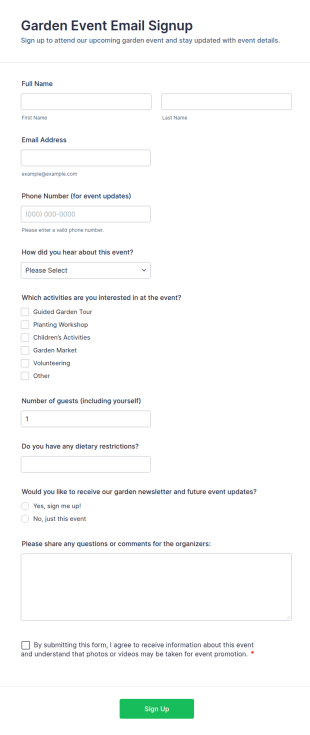 Garden Event Email Signup Form Template