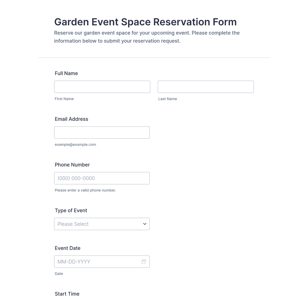 Garden Event Space Reservation Form Template | Jotform