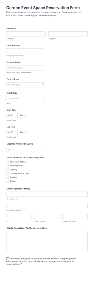 Garden Event Space Reservation Form Template