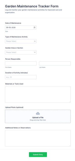Garden Maintenance Tracker Form Template