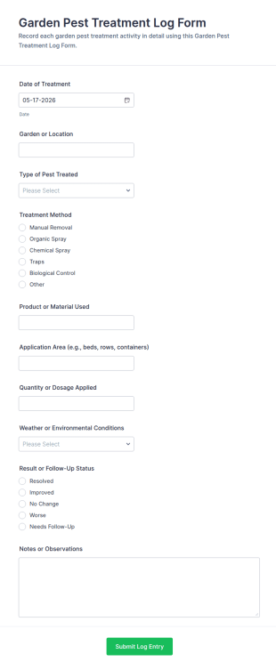 Garden Pest Treatment Log Form Template