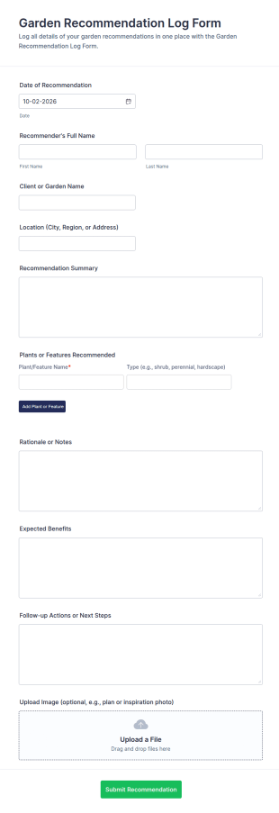 Garden Recommendation Log Form Template
