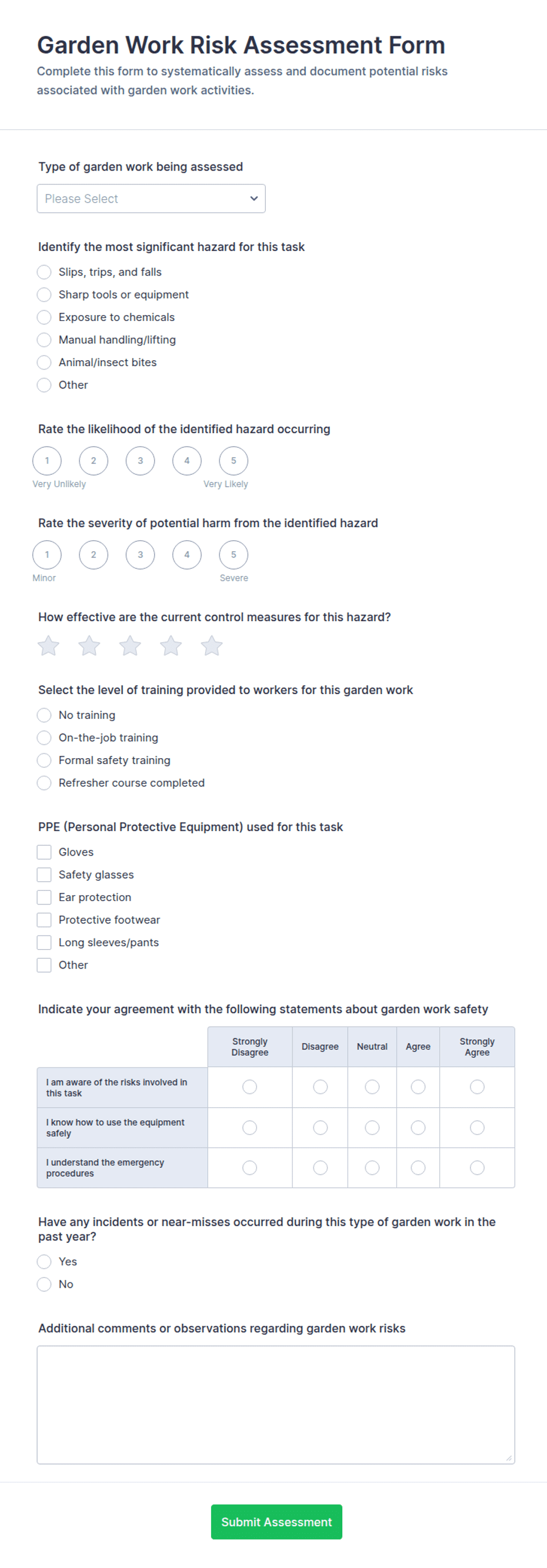 Garden Work Risk Assessment Form Template | Jotform