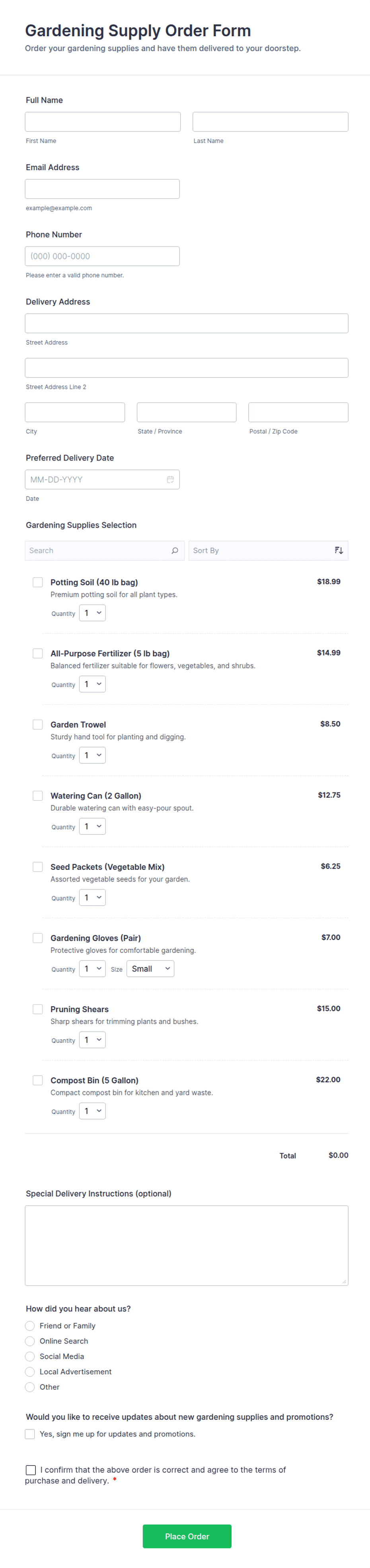 Gardening Supply Order Form Template | Jotform
