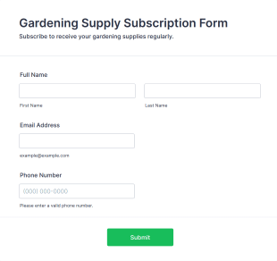 Gardening Supply Subscription Form Template