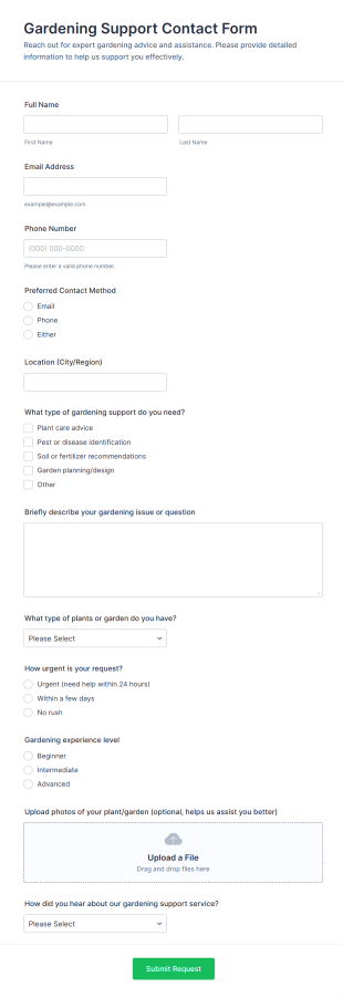 Gardening Support Contact Form Template