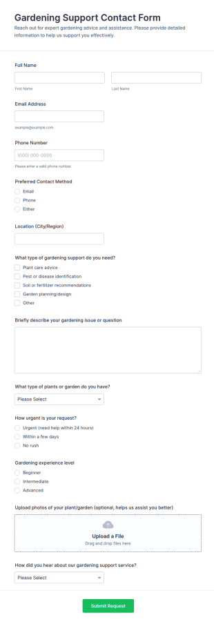 Gardening Support Contact Form Template