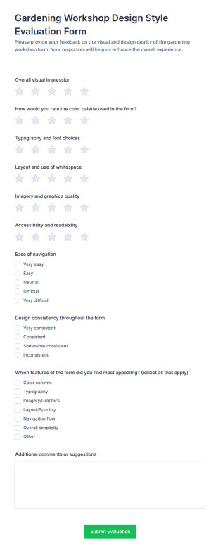 Gardening Workshop Design Style Evaluation Form Template