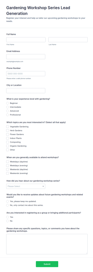 Gardening Workshop Series Lead Generation Form Template