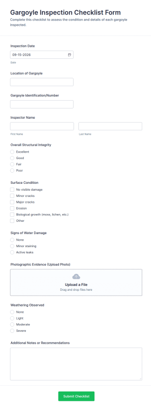 Gargoyle Inspection Checklist Form Template