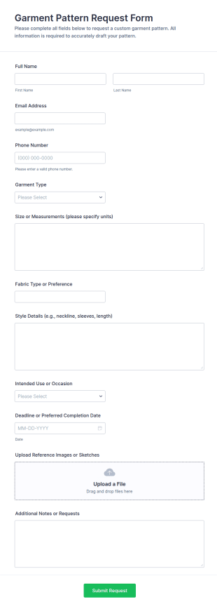 Garment Pattern Request Form Template