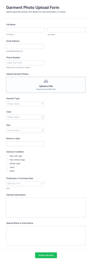 Garment Photo Upload Form Template