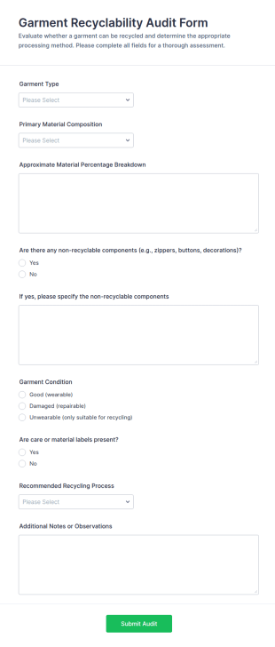 Garment Recyclability Audit Form Template
