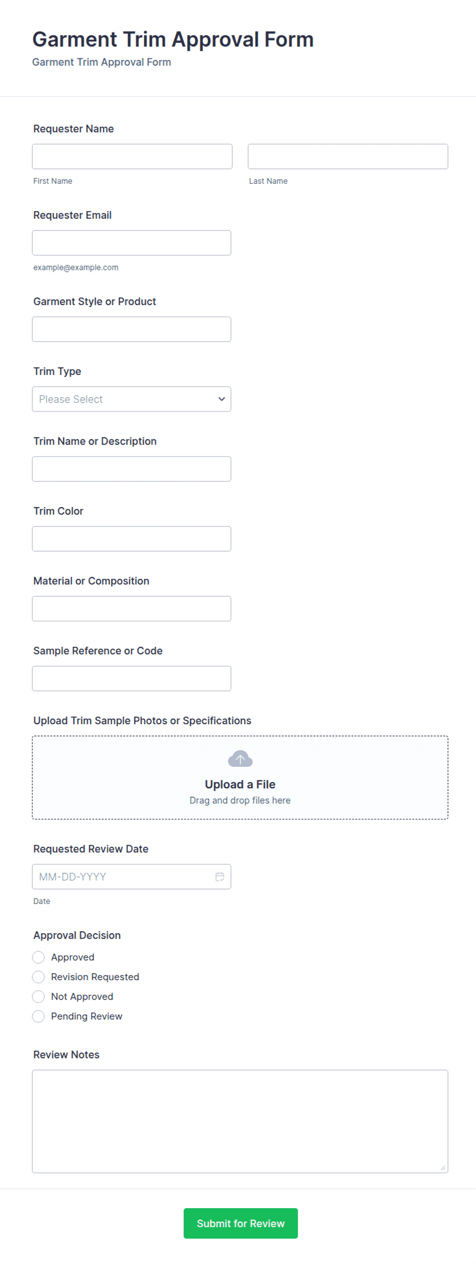 Garment Trim Approval Form Template | Jotform
