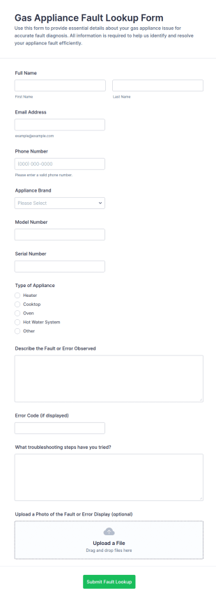 Gas Appliance Fault Lookup Form Template