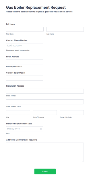 Gas Boiler Replacement Request Form Template
