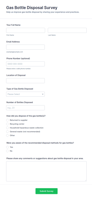 Gas Bottle Disposal Survey Form Template
