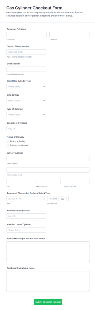 Gas Cylinder Checkout Form Template