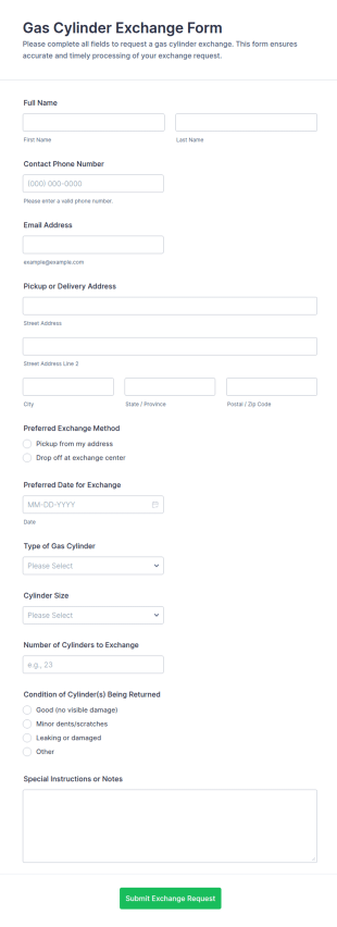 Gas Cylinder Exchange Form Template