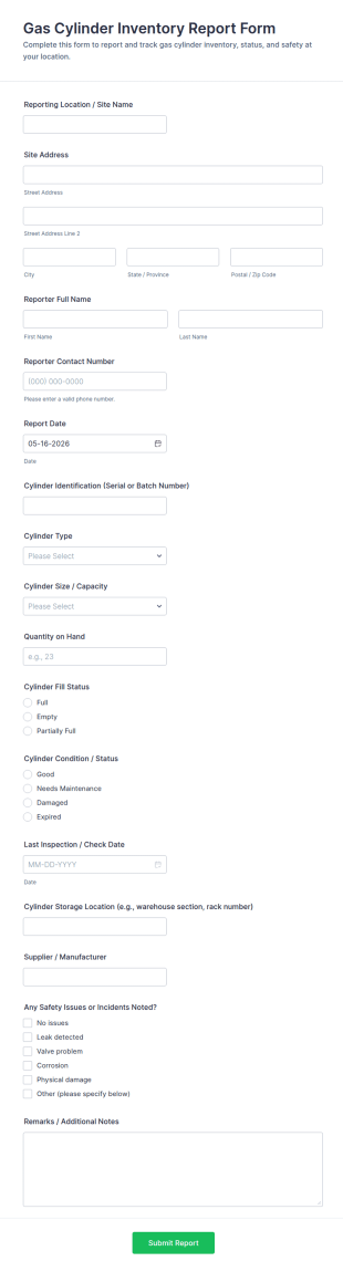 Gas Cylinder Inventory Report Form Template
