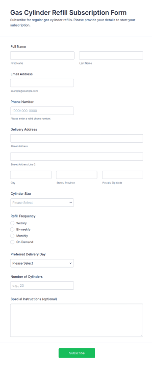 Gas Cylinder Refill Subscription Form Template