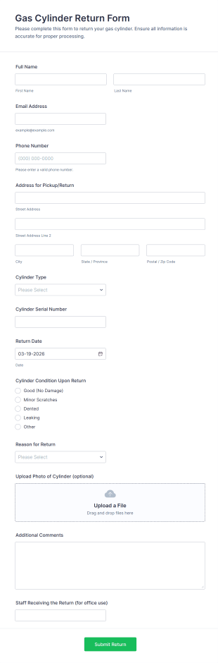 Gas Cylinder Return Form Template
