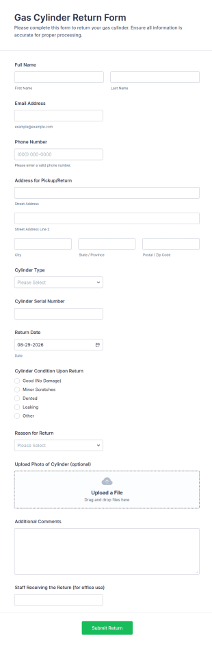 Gas Cylinder Return Form Template