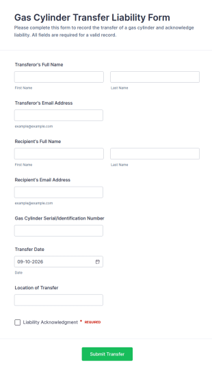 Gas Cylinder Transfer Liability Form Template
