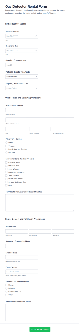 Gas Detector Rental Form Template