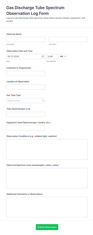 Gas Discharge Tube Spectrum Observation Log Form Template
