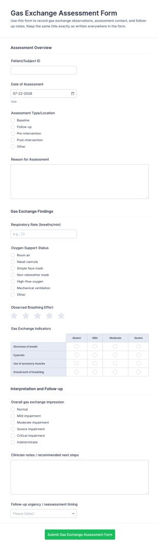 Gas Exchange Assessment Form Template