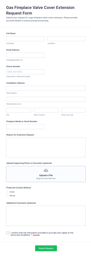Gas Fireplace Valve Cover Extension Request Form Template