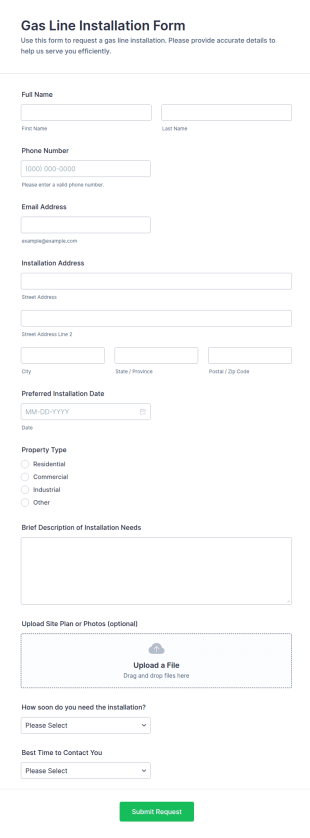 Gas Line Installation Form Template