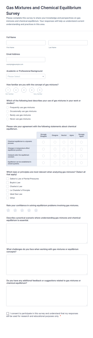 Gas Mixtures And Chemical Equilibrium Survey Form Template