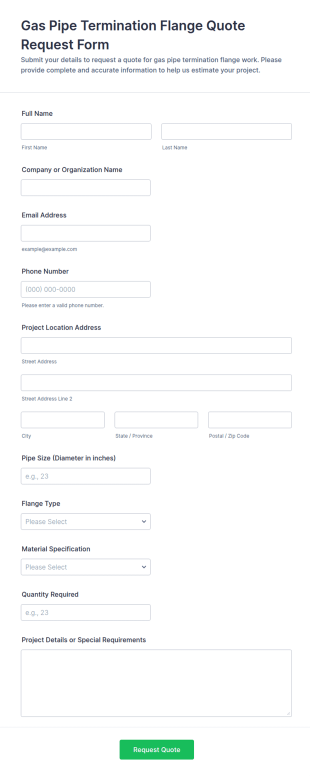 Gas Pipe Termination Flange Quote Request Form Template