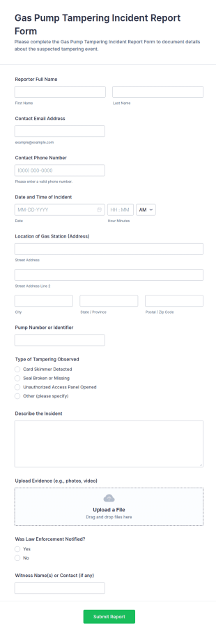 Gas Pump Tampering Incident Report Form Template