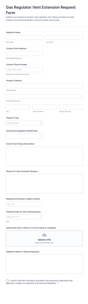 Gas Regulator Vent Extension Request Form Template