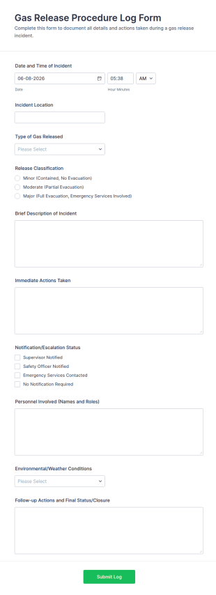 Gas Release Procedure Log Form Template