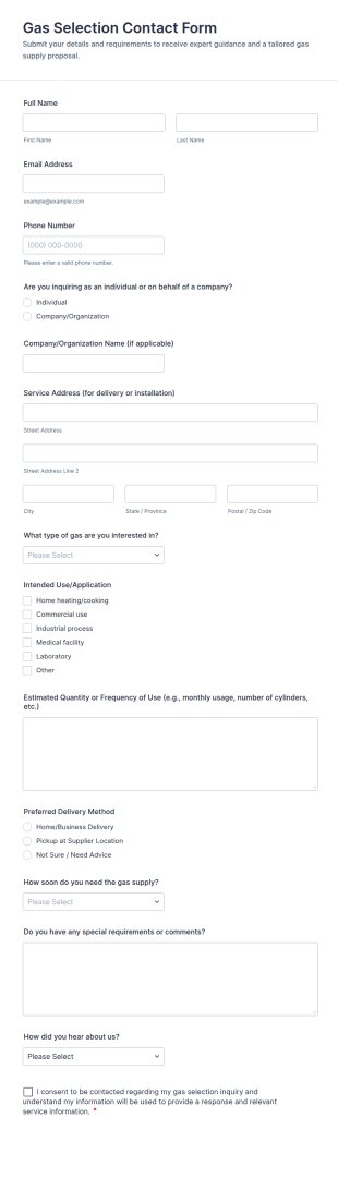 Gas Selection Contact Form Template