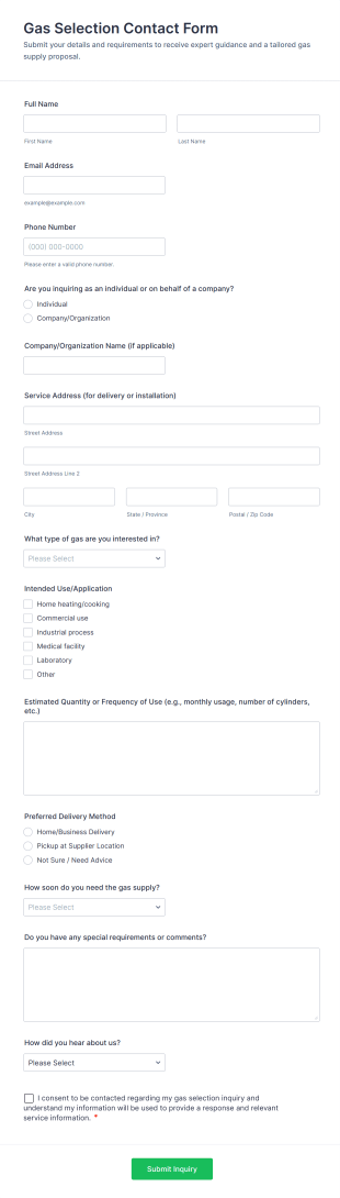 Gas Selection Contact Form Template
