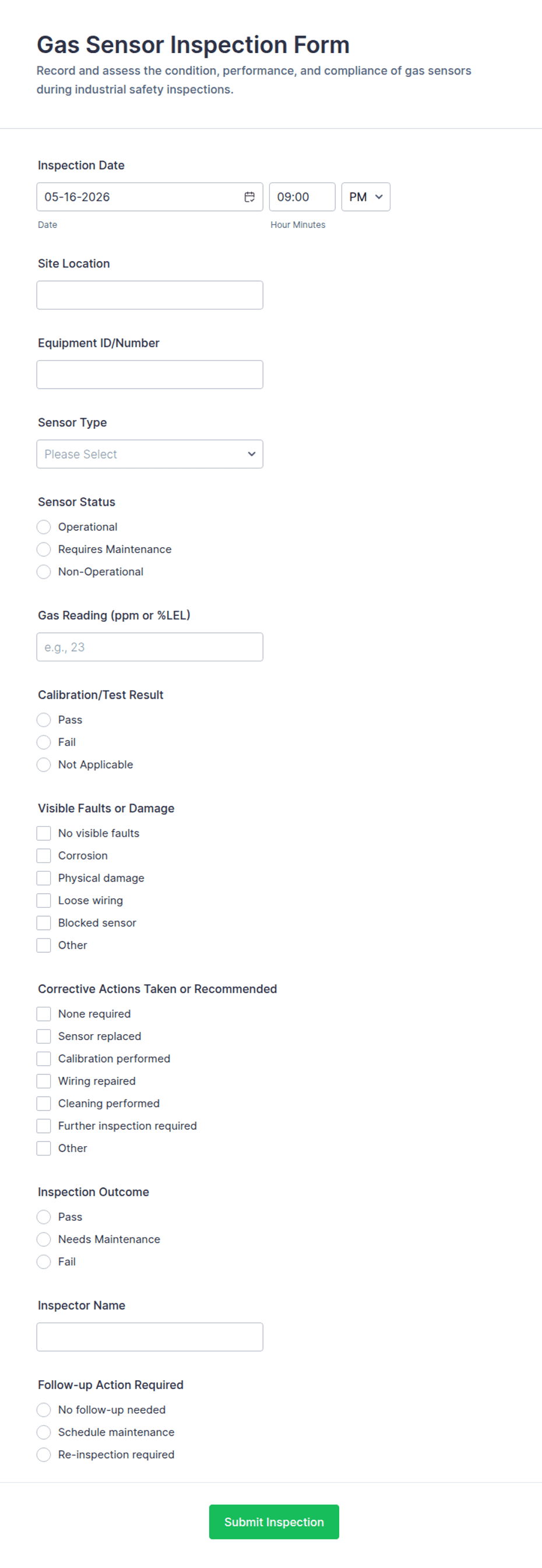 Gas Sensor Inspection Form Template | Jotform