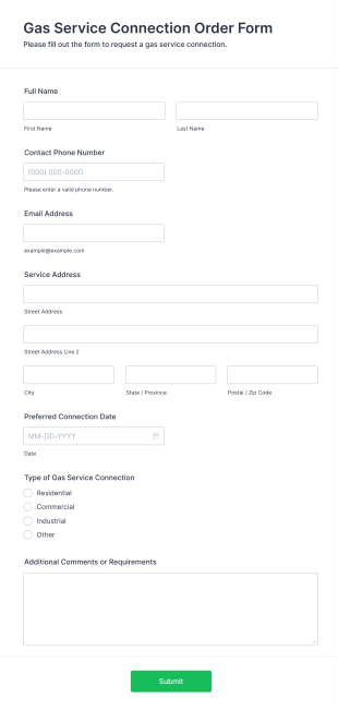 Gas Service Connection Order Form Template