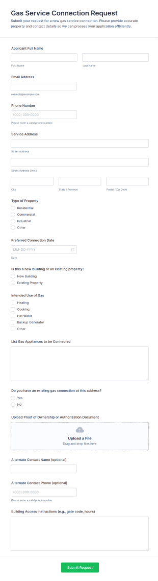 Gas Service Connection Request Form Template