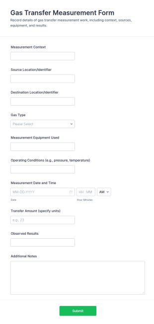 Gas Transfer Measurement Form Template