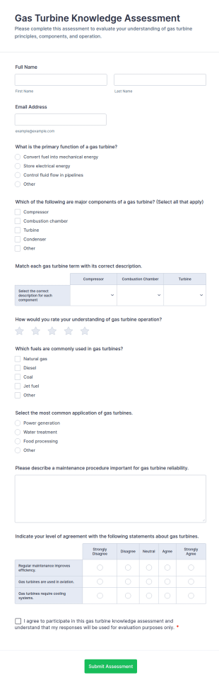 Gas Turbine Knowledge Assessment Form Template