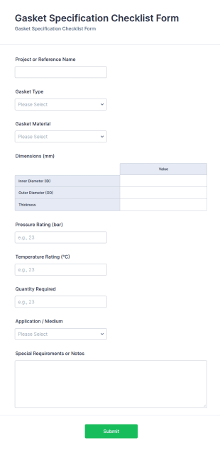 Gasket Specification Checklist Form Template