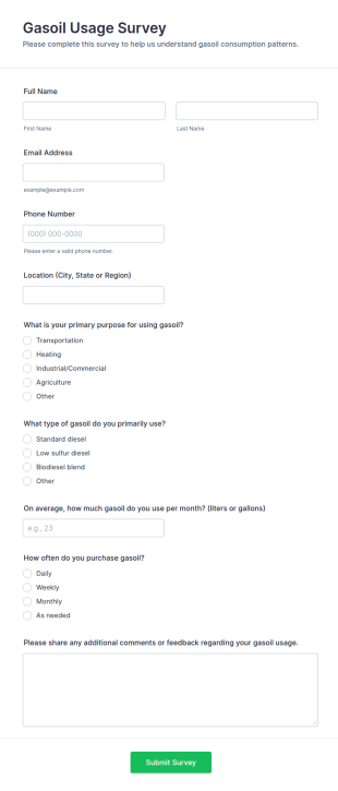 Gasoil Usage Survey Form Template