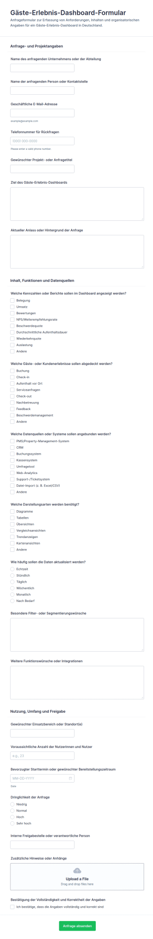 Gästebesucher Erlebnis Fragebogen Formular